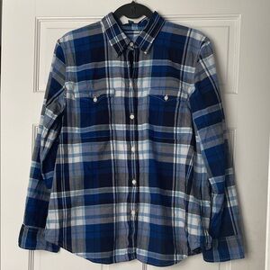 Lauren Ralph LRL Lauren Jeans Co. Women's Blue and Black Plaid Button Down Shirt
